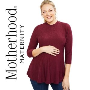Motherhood Maternity Mock Neck Waist Defining Textured Blouse Top. Size S.